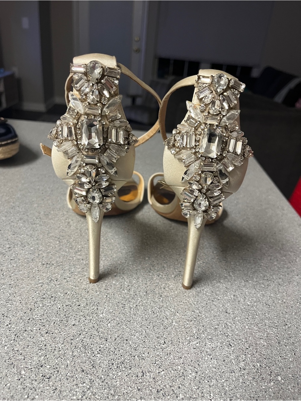 Badgley Mischka Crystal-Embellished Cream Evening Heels